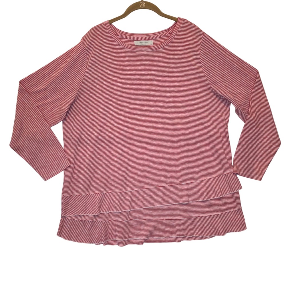 Mododoc Los Angeles XL Red White Striped Ruffle Layered Hem‎ Long Sleeve Top